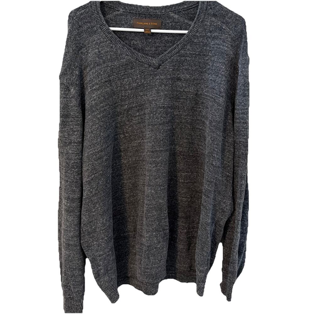 Fairlane & Sons Mens XXL V-Neck Sweater Charcoal Gray Heathered Knit Pullover